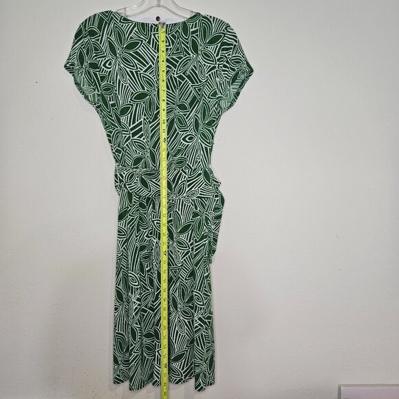 Vtg Womens Wrap Dress Sz L Colorful Cap Sleeves Slimming Modest Career PinUp Gr - Picture 8 of 12